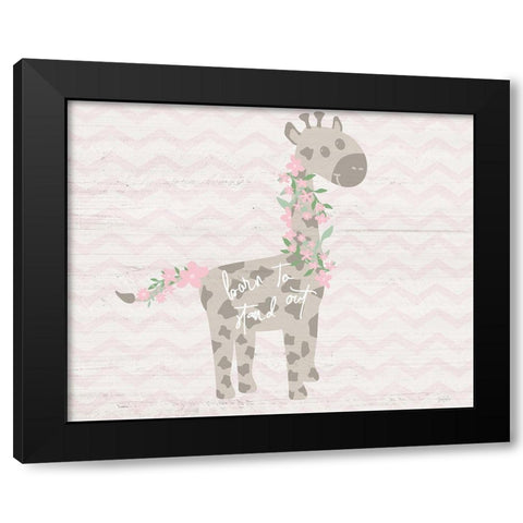Floral Giraffe Black Modern Wood Framed Art Print by Carpentieri, Natalie