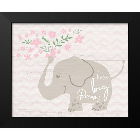 Floral Elephant Black Modern Wood Framed Art Print by Carpentieri, Natalie
