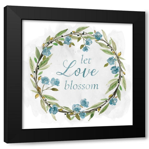 Love Blossom Wreath Black Modern Wood Framed Art Print by Robinson, Carol