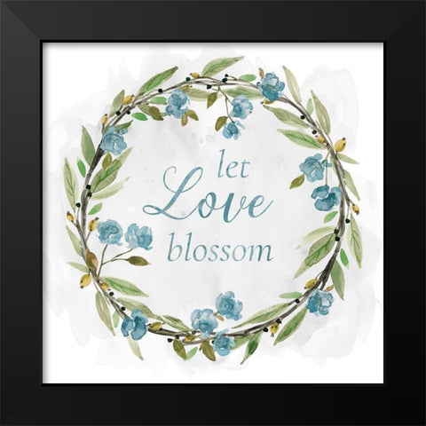 Love Blossom Wreath Black Modern Wood Framed Art Print by Robinson, Carol