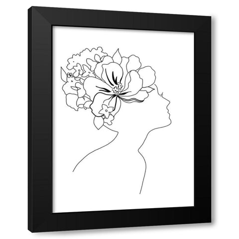 Fashion Floral Sketch I Black Modern Wood Framed Art Print by Tava Studios