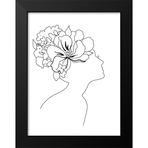 Fashion Floral Sketch I Black Modern Wood Framed Art Print by Tava Studios