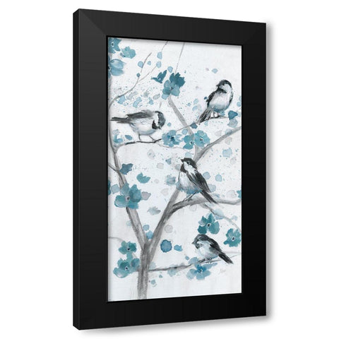 Blue Chickadees I Black Modern Wood Framed Art Print with Double Matting by Nan