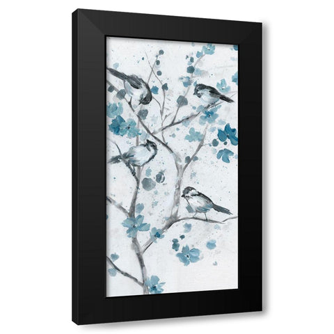 Blue Chickadees II Black Modern Wood Framed Art Print with Double Matting by Nan