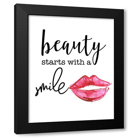 Beauty Starts with a Smile Black Modern Wood Framed Art Print by Santiago, Daniela