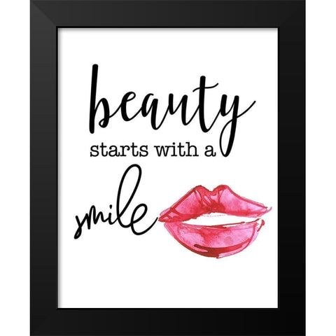 Beauty Starts with a Smile Black Modern Wood Framed Art Print by Santiago, Daniela