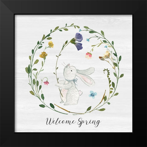 Bunny Wreath I Black Modern Wood Framed Art Print by Finn, Livi