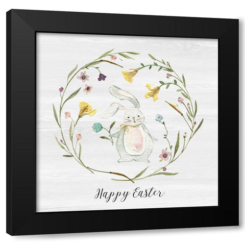 Bunny Wreath II Black Modern Wood Framed Art Print with Double Matting by Finn, Livi