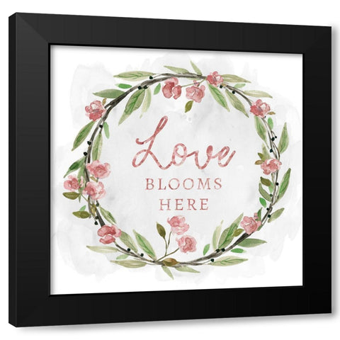 Love Blooms Wreath Black Modern Wood Framed Art Print by Robinson, Carol