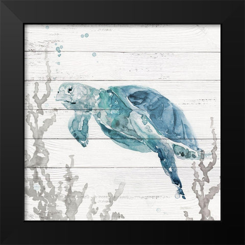 Aqua Turtle II Black Modern Wood Framed Art Print by Robinson, Carol