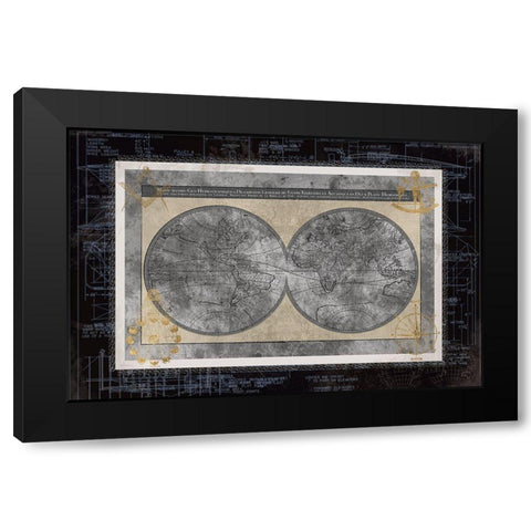 Night World Blueprint Black Modern Wood Framed Art Print with Double Matting by Robinson, Carol