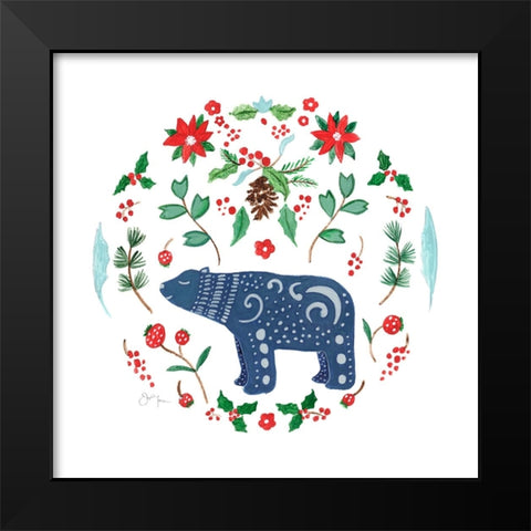 Christmas Folk Bear Black Modern Wood Framed Art Print by Tava Studios