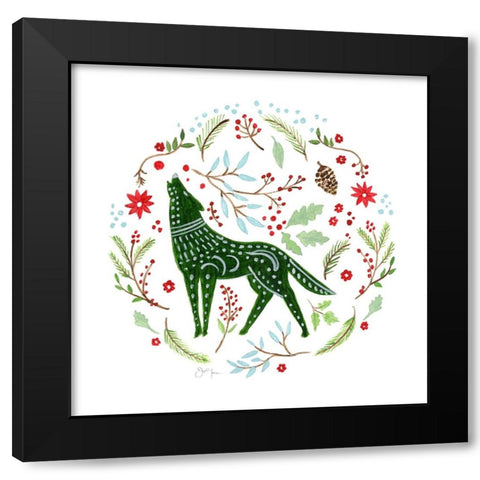 Christmas Folk Wolf Black Modern Wood Framed Art Print with Double Matting by Tava Studios