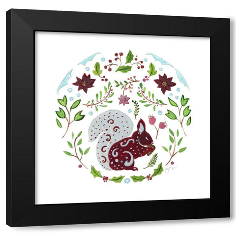 Christmas Folk Squirrel Black Modern Wood Framed Art Print by Tava Studios