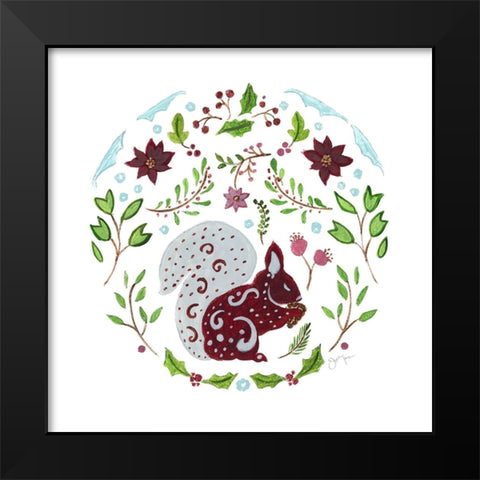 Christmas Folk Squirrel Black Modern Wood Framed Art Print by Tava Studios