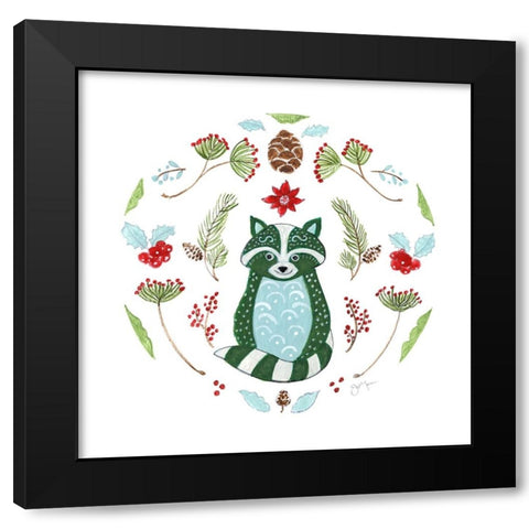 Christmas Folk Racoon Black Modern Wood Framed Art Print with Double Matting by Tava Studios