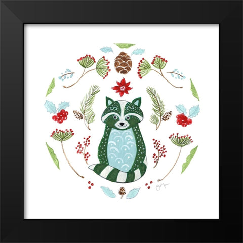 Christmas Folk Racoon Black Modern Wood Framed Art Print by Tava Studios