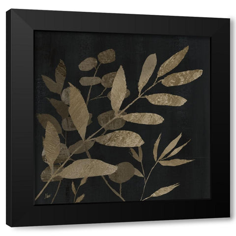 Noir and Natural Leaves I Black Modern Wood Framed Art Print with Double Matting by Nan