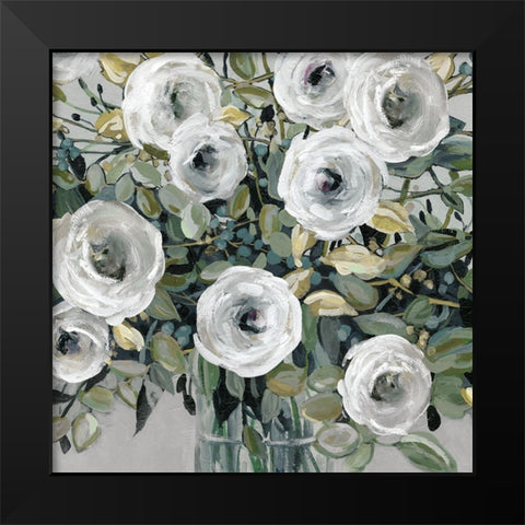 White Rose Parade Black Modern Wood Framed Art Print by Robinson, Carol