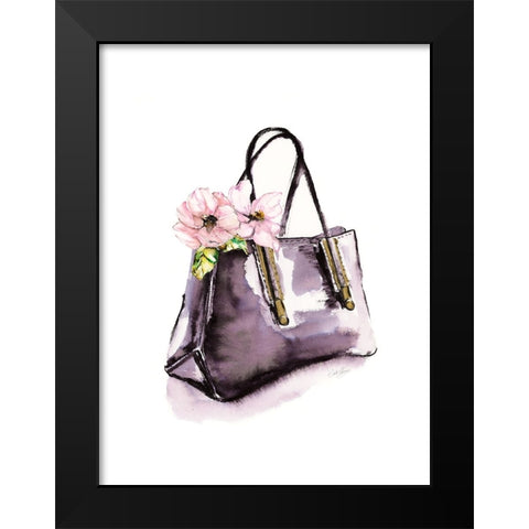 Handbag With Flower Black Modern Wood Framed Art Print by Chang, Stella