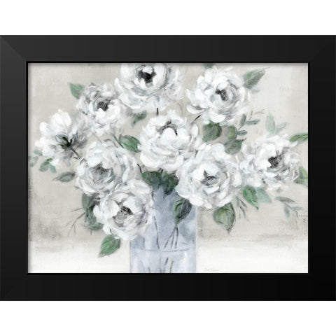 Tender White Roses Black Modern Wood Framed Art Print by Robinson, Carol