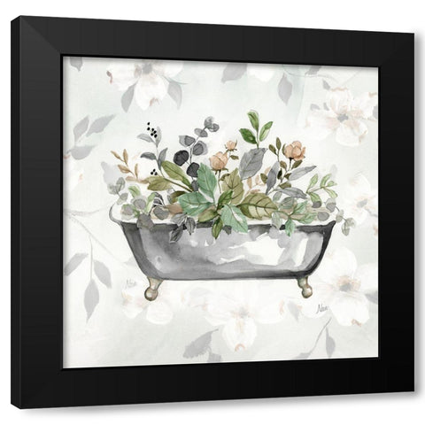 Soft Floral Tub I Black Modern Wood Framed Art Print with Double Matting by Nan