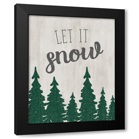 Let It Snow Forest Black Modern Wood Framed Art Print by CAD Designs