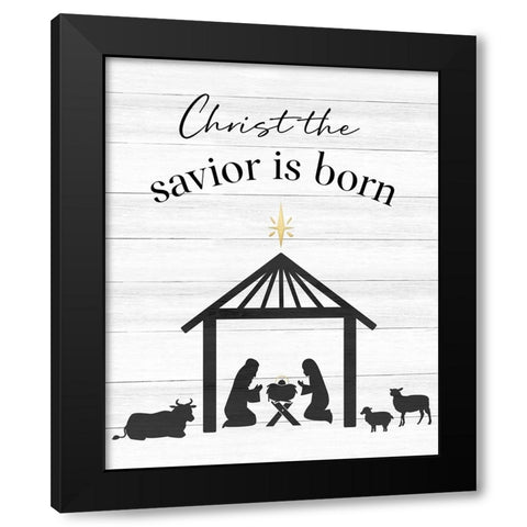 The Savior Is Born Black Modern Wood Framed Art Print by CAD Designs