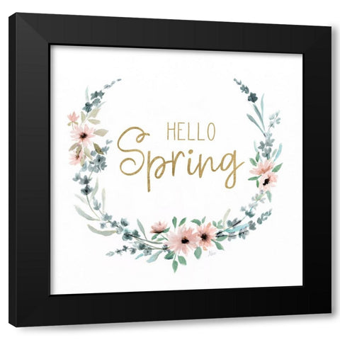 Hello Spring Black Modern Wood Framed Art Print by Nan