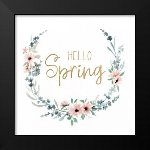 Hello Spring Black Modern Wood Framed Art Print by Nan