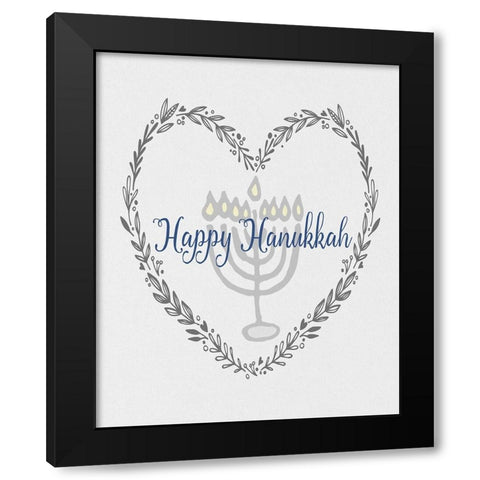 Hanukkah Heart Black Modern Wood Framed Art Print by Jill, Susan