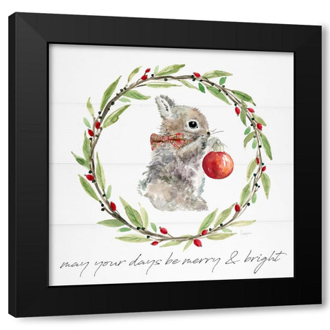 Farmhouse Christmas Bunny Black Modern Wood Framed Art Print by Finn, Livi