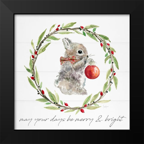 Farmhouse Christmas Bunny Black Modern Wood Framed Art Print by Finn, Livi