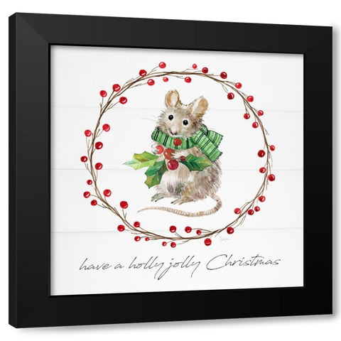 Farmhouse Christmas Mouse Black Modern Wood Framed Art Print by Finn, Livi