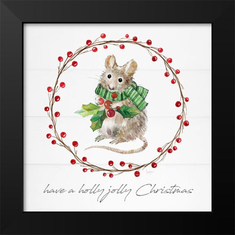 Farmhouse Christmas Mouse Black Modern Wood Framed Art Print by Finn, Livi