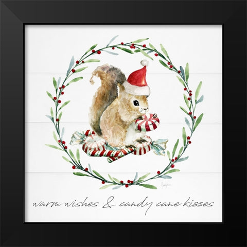 Farmhouse Christmas Squirrel Black Modern Wood Framed Art Print by Finn, Livi