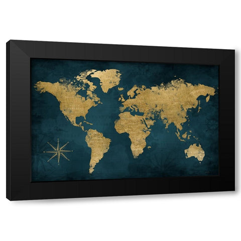Navy Gold Map Black Modern Wood Framed Art Print with Double Matting by Carpentieri, Natalie
