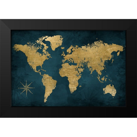 Navy Gold Map Black Modern Wood Framed Art Print by Carpentieri, Natalie