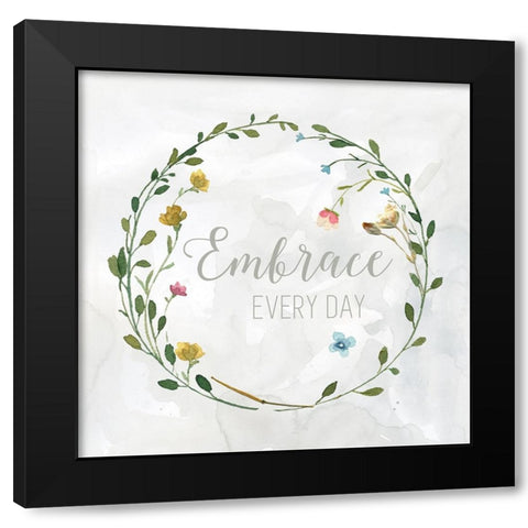 Embrace Everyday Pressed Wreath Black Modern Wood Framed Art Print by Finn, Livi