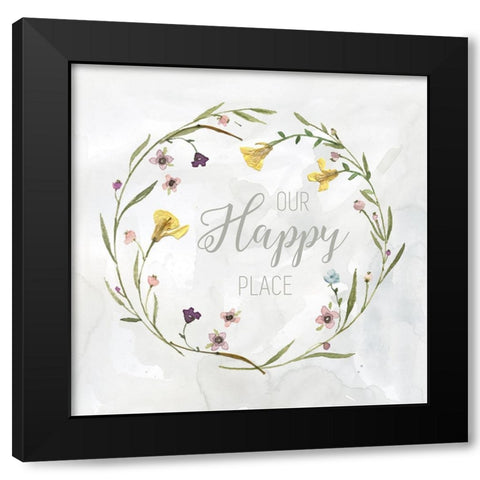 Our Happy Place Pressed Wreath Black Modern Wood Framed Art Print by Finn, Livi