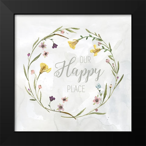 Our Happy Place Pressed Wreath Black Modern Wood Framed Art Print by Finn, Livi