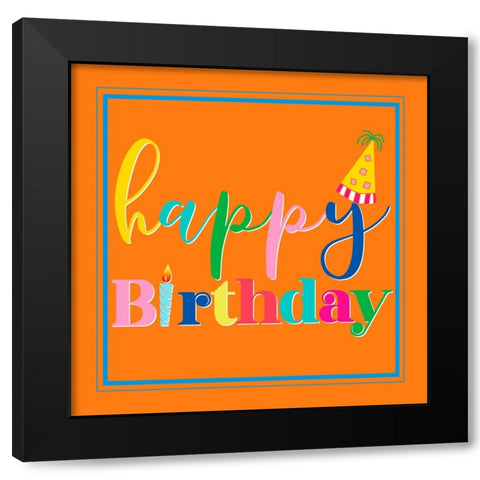 Happy Birthday Square Black Modern Wood Framed Art Print by CAD Designs