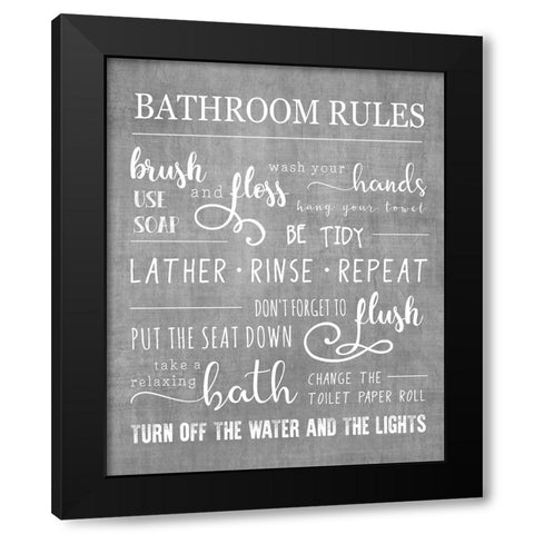Neutral Bathroom Rules Black Modern Wood Framed Art Print with Double Matting by CAD Designs