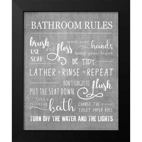 Neutral Bathroom Rules Black Modern Wood Framed Art Print by CAD Designs