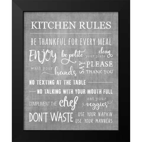 Neutral Kitchen Rules Black Modern Wood Framed Art Print by CAD Designs