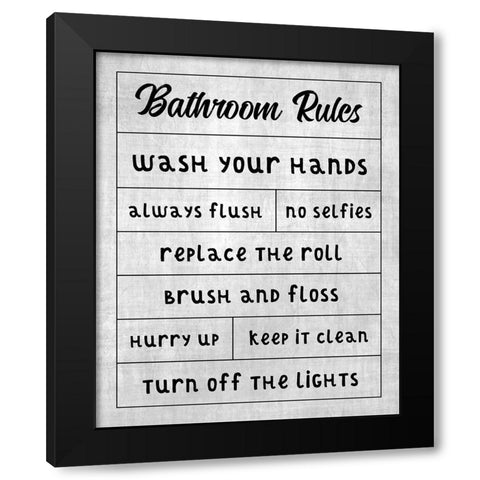 Simple Bathroom Rules Black Modern Wood Framed Art Print by CAD Designs
