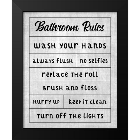 Simple Bathroom Rules Black Modern Wood Framed Art Print by CAD Designs