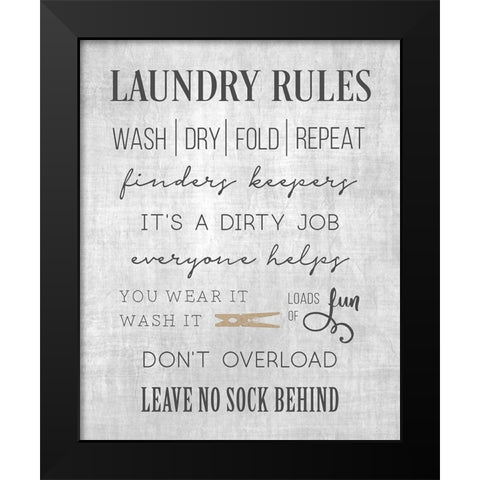 Neutral Laundry Rules Black Modern Wood Framed Art Print by CAD Designs