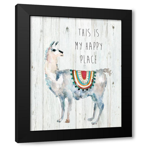 Llama Happy Place Black Modern Wood Framed Art Print by Finn, Livi