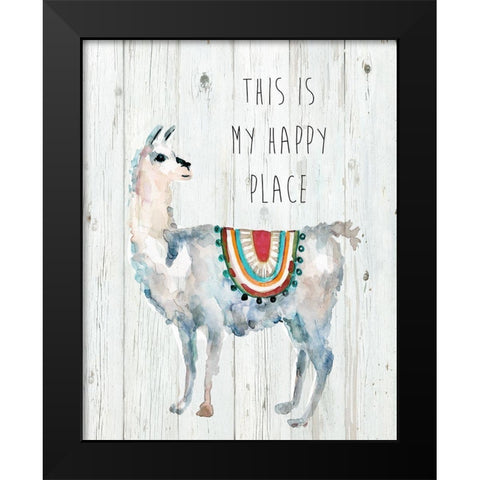 Llama Happy Place Black Modern Wood Framed Art Print by Finn, Livi